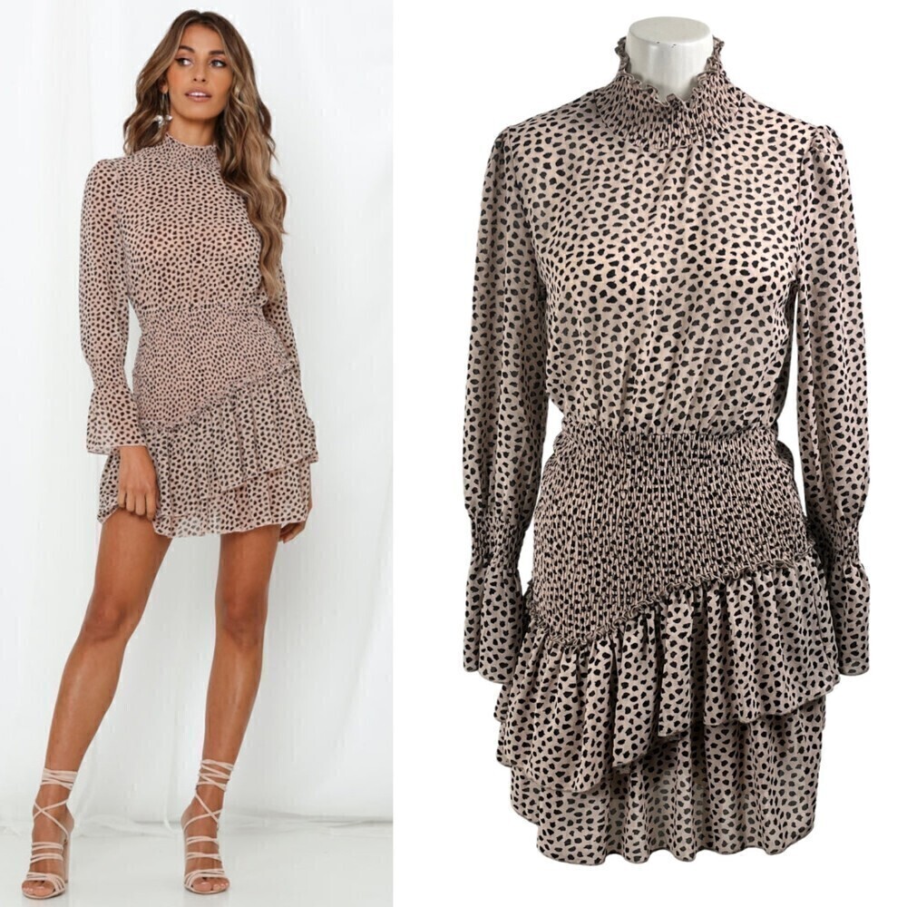 Hello Molly Don't Take It Personal Size S Smock Ruffle Tier Animal Mini Dress - Picture 16 of 17